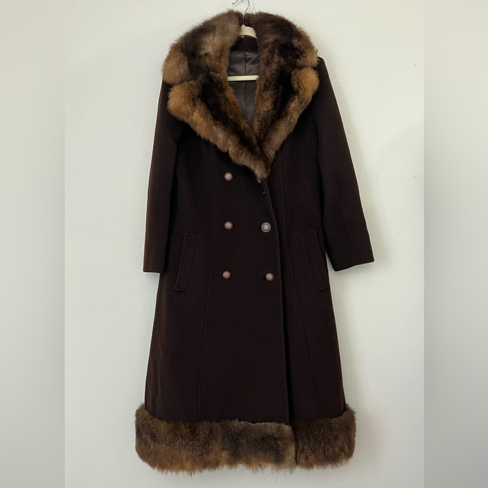 VINTAGE/ 70s heavyweight wool + plush fur trim coat - Picture 1 of 5